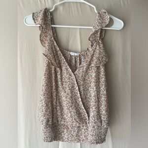 Sienna Sky Tan Cream Ruffled Wrap Blouse